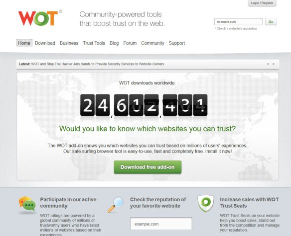Screenshot of mywot.com showing 25.000.000 downloads (not users!)